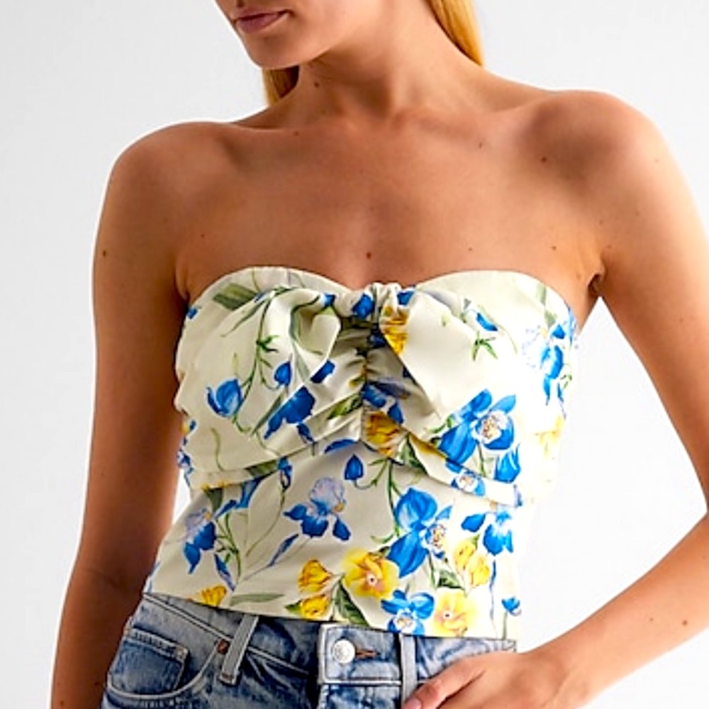 NWT Express XL Floral Strapless Ruched Bow Corset Top